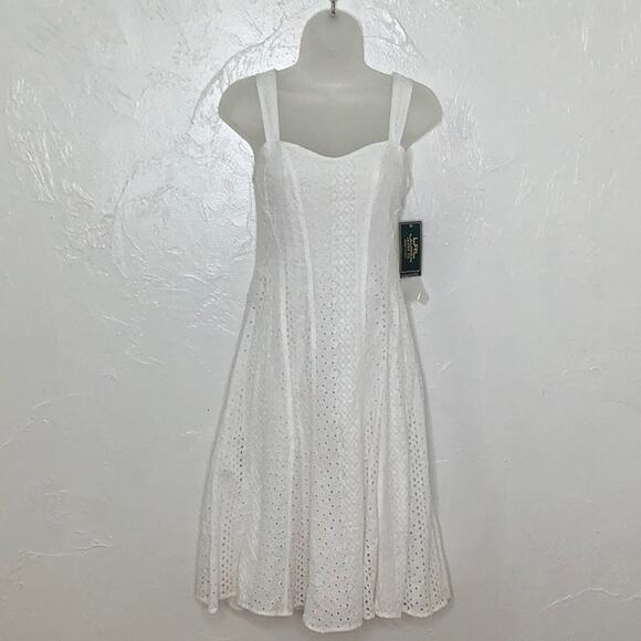 Lauren Ralph Lauren Dresses & Skirts - Vintage LRL Lauren Ralph Lauren white eyelet cotton fit and flare dress SZ 6 NWT